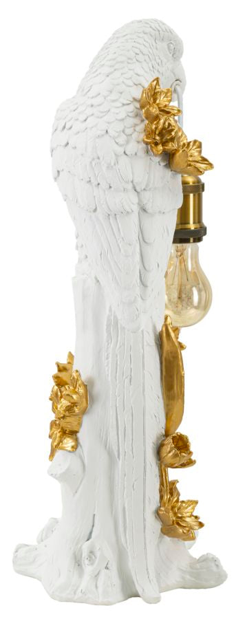 Gold Papagei Skulptur Tischlampe Stoffschirm Exotisches Design