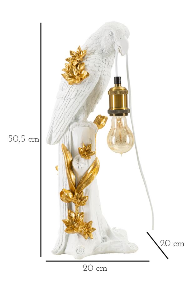 Gold Papagei Skulptur Tischlampe Stoffschirm Exotisches Design