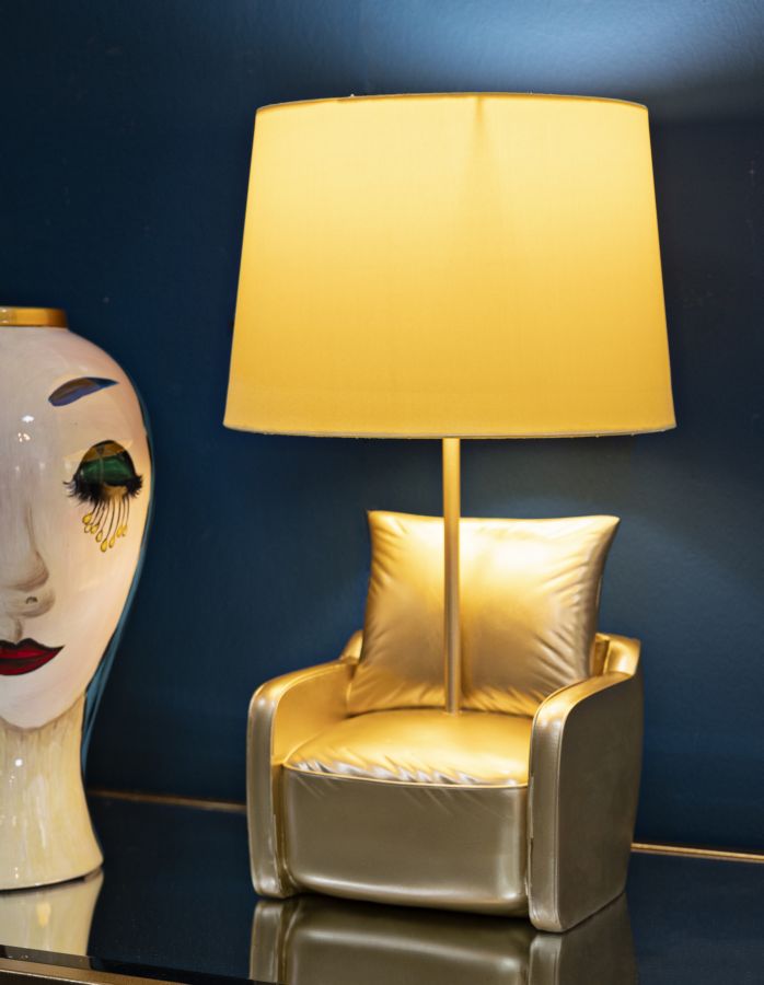 Gelb Mid Century Tischlampe Stoffschirm Retro Akzent
