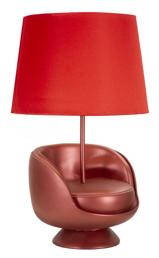 Rot Mid Century Tischlampe Stoffschirm Retro Akzent