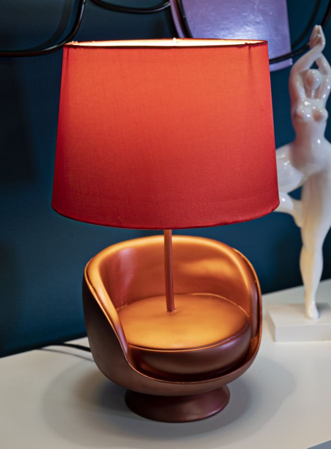 Rot Mid Century Tischlampe Stoffschirm Retro Akzent