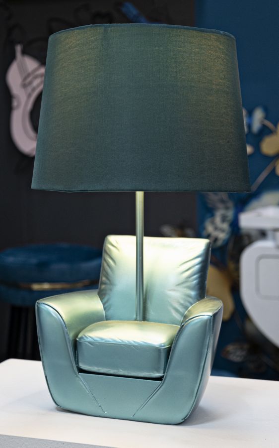 Tuerkis Mid Century Tischlampe Stoffschirm