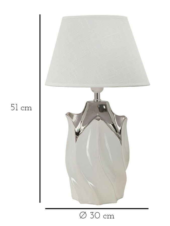Weiss Schildkroete Skulptur Tischlampe Stoffschirm Zeitgenoessisch