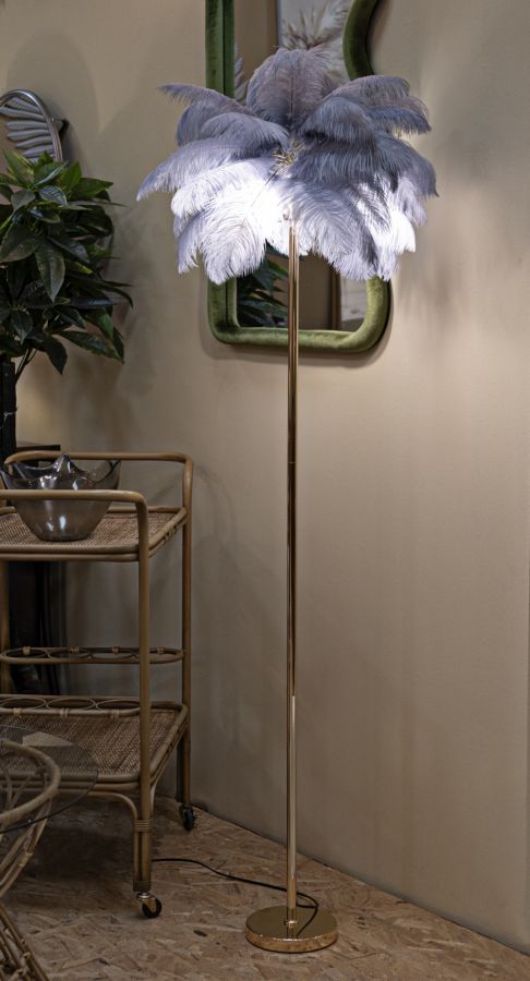 Grau Palme Stehlampe Stoffschirm Tropical Akzent