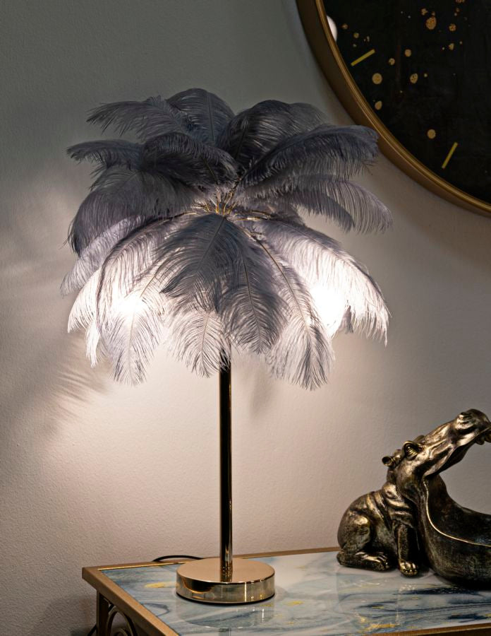 Grau Palme Tischlampe Stoffschirm Tropical Stil