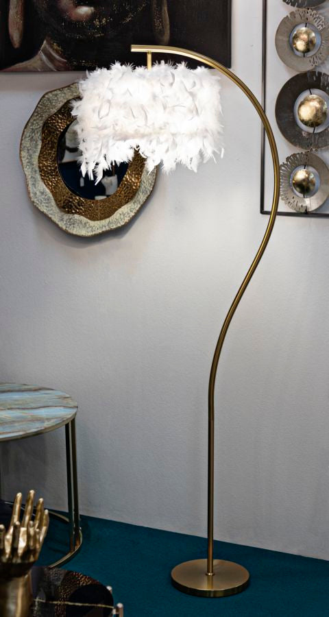 Gold Halb Bogen Stehlampe Weiss Schirm Modern Elegant