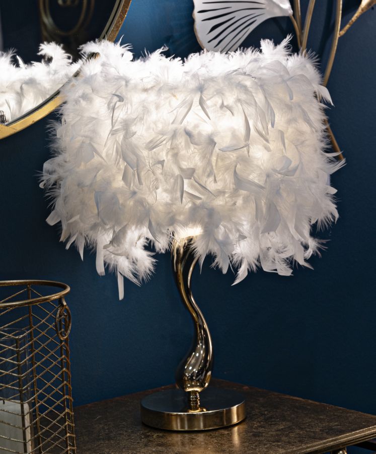 Weiss Feder Tischlampe Goldbasis Cart Kollektion