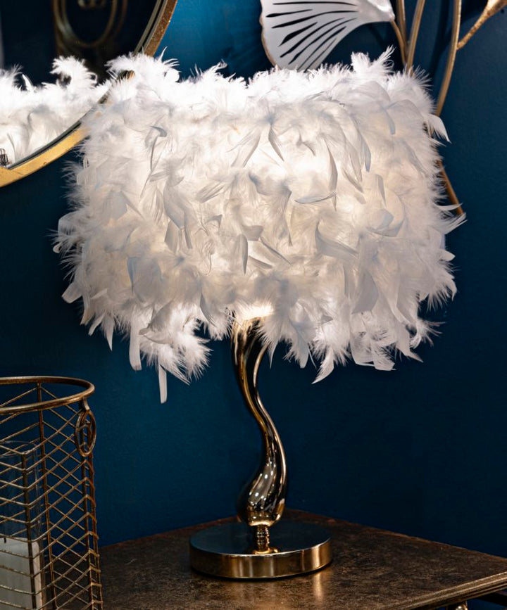 Weiss Feder Tischlampe Goldbasis Cart Kollektion