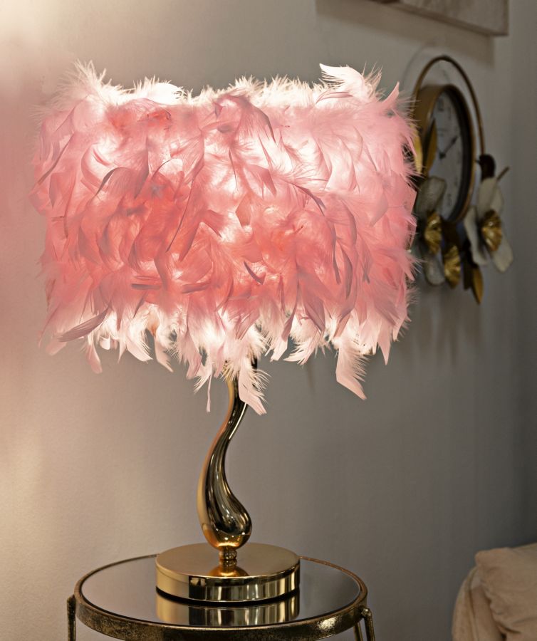 Rosa Feder Tischlampe Goldbasis Cart Kollektion