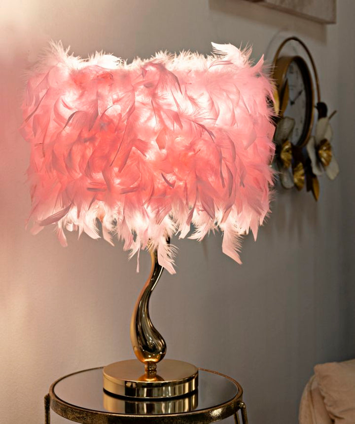 Rosa Feder Tischlampe Goldbasis Cart Kollektion
