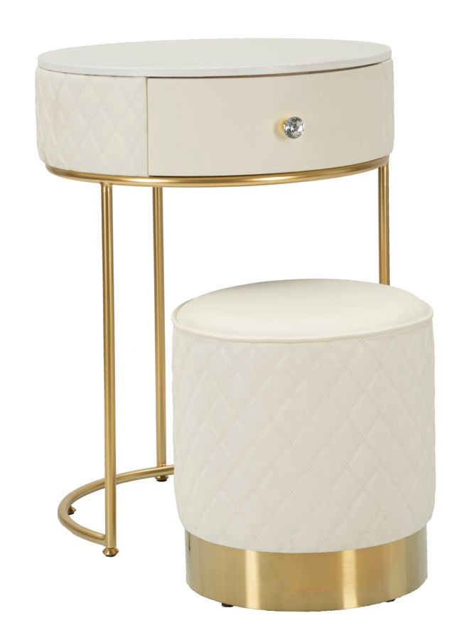 Weiss Hoher Nachttisch Mit Hocker Sharon Set (Marmorplatte)