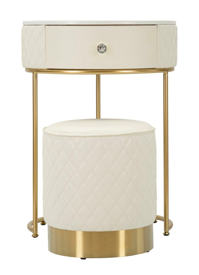 Weiss Hoher Nachttisch Mit Hocker Sharon Set (Marmorplatte)