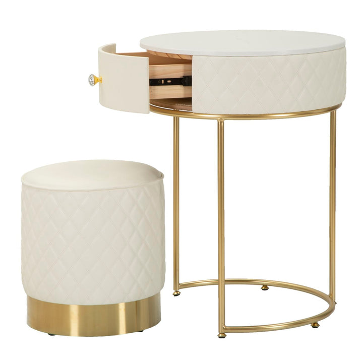 Weiss Hoher Nachttisch Mit Hocker Sharon Set (Marmorplatte)