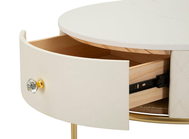 Weiss Hoher Nachttisch Mit Hocker Sharon Set (Marmorplatte)