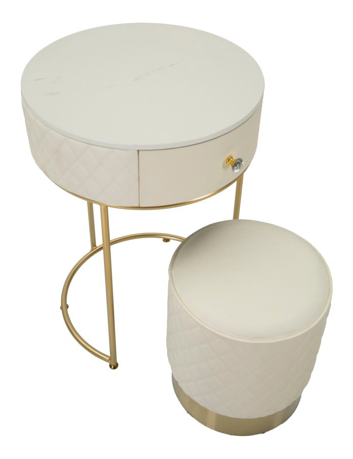 Weiss Hoher Nachttisch Mit Hocker Sharon Set (Marmorplatte)