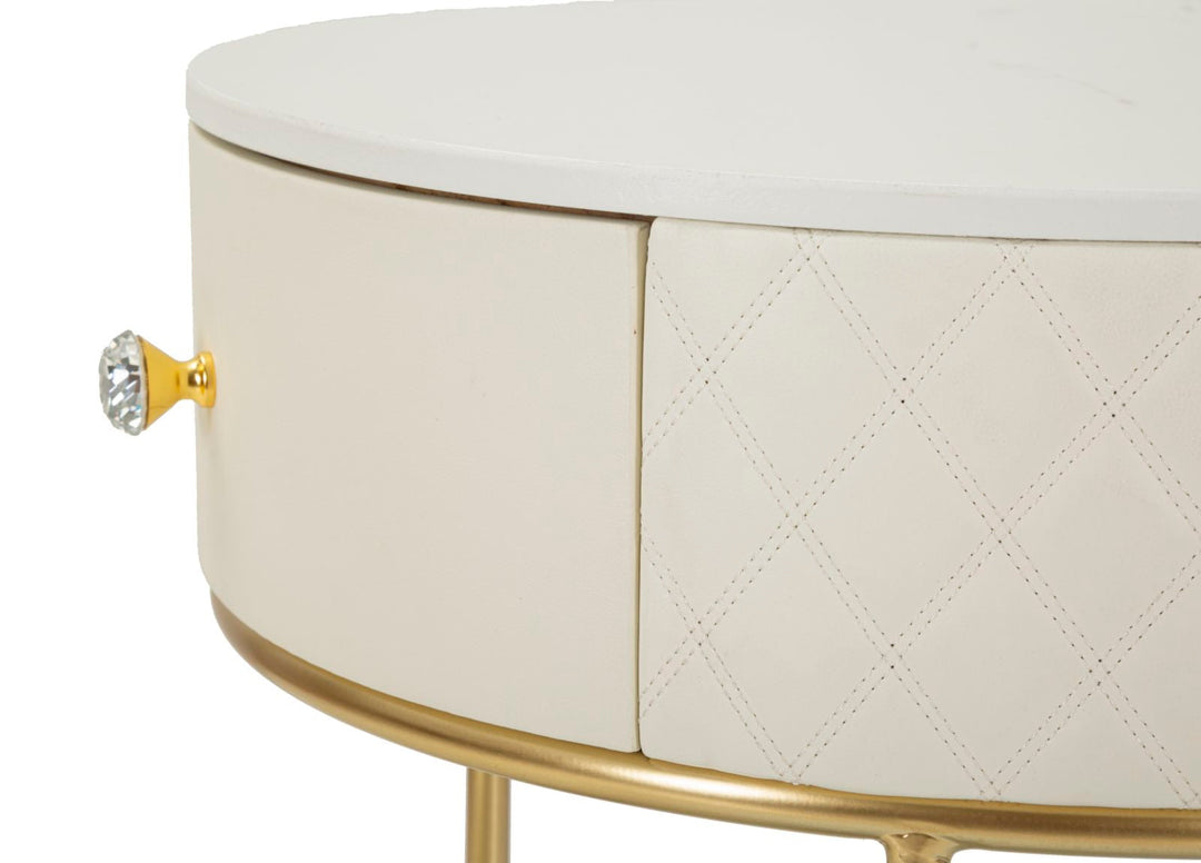 Weiss Hoher Nachttisch Mit Hocker Sharon Set (Marmorplatte)