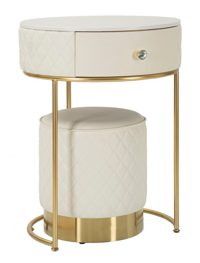 Weiss Hoher Nachttisch Mit Hocker Sharon Set (Marmorplatte)