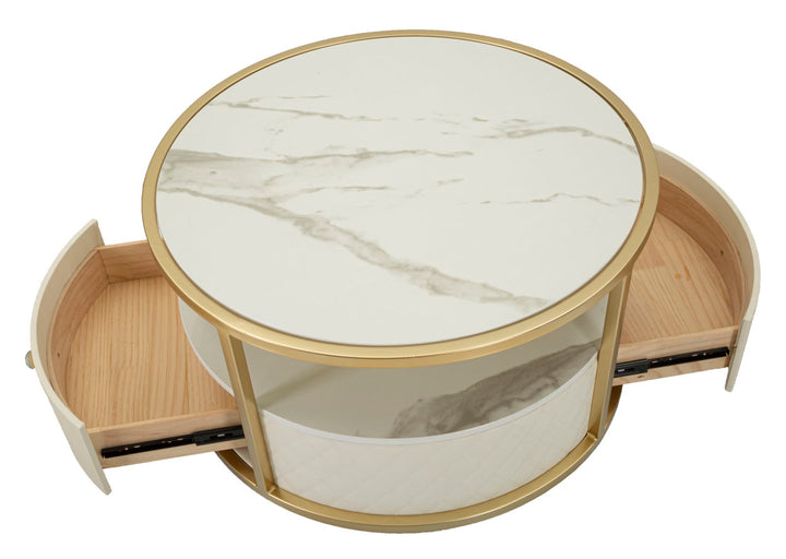 Runder Couchtisch Mit Goldbasis Sharon Modernes Design (Marmorplatte)