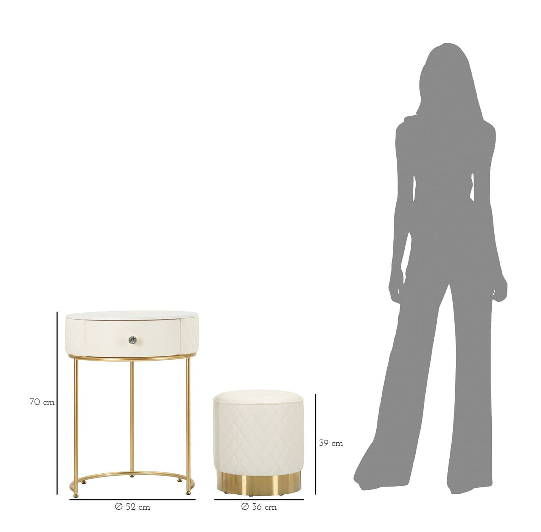 Weiss Hoher Nachttisch Mit Hocker Sharon Set (Marmorplatte)