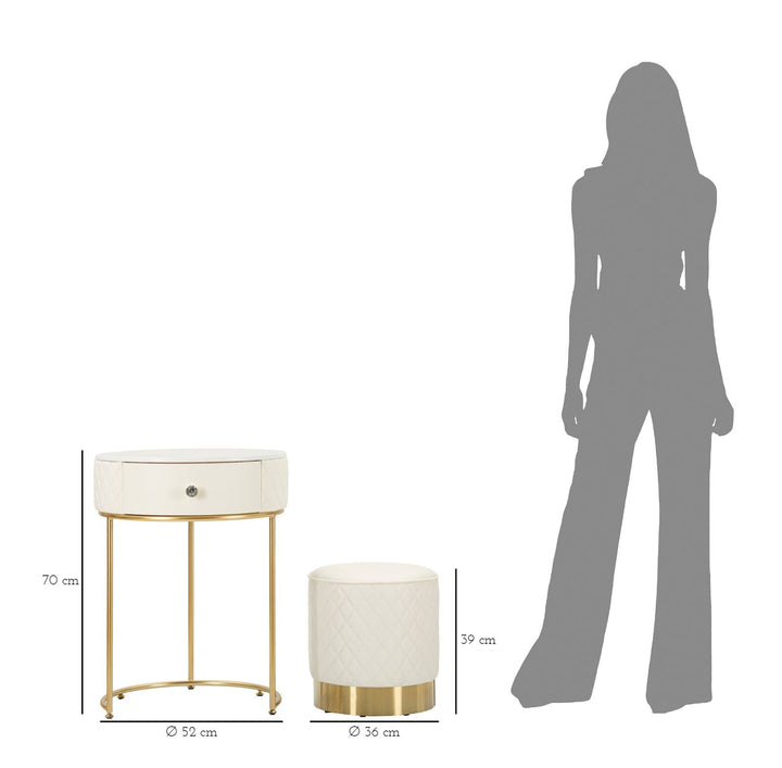 Weiss Hoher Nachttisch Mit Hocker Sharon Set (Marmorplatte)