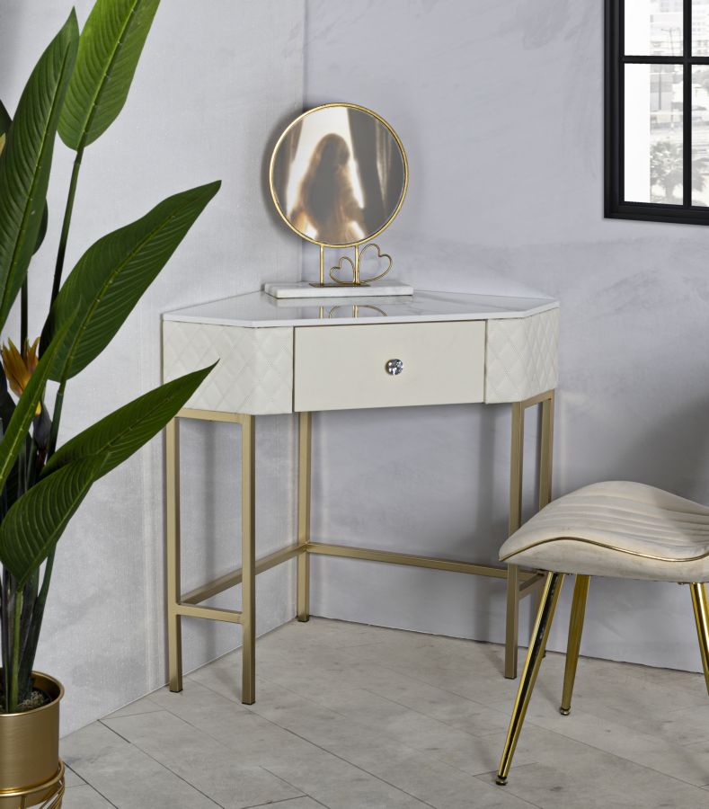 Weiss Konsolentisch Mit Goldrahmen Angie Elegantes Design (Marmorplatte)