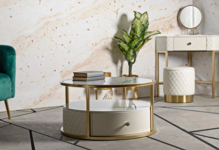 Runder Couchtisch Mit Goldbasis Sharon Modernes Design (Marmorplatte)