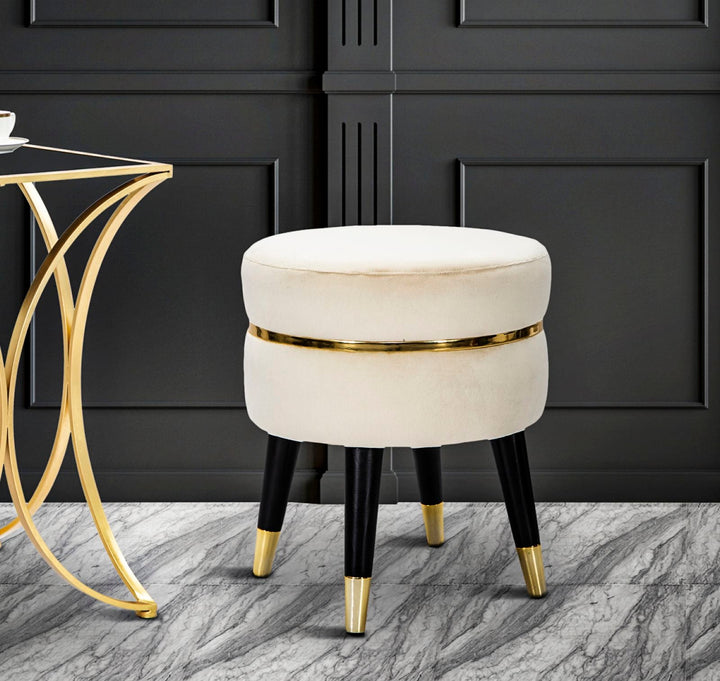 Creme Samt Rundhocker Mit Goldbasis Paris Akzentsitz