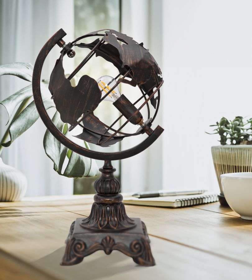 Vintage Globus Tischlampe Metallbasis World Industry Design