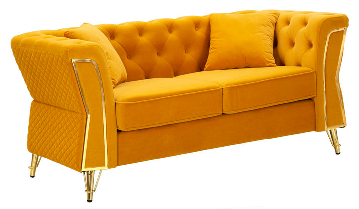 Senfgelb Samt Sofa Mit Kissen Emy 2 Sitzer