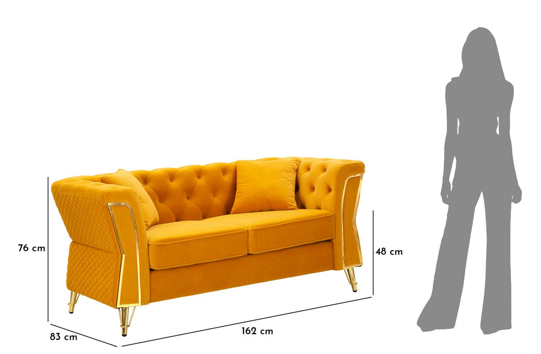 Senfgelb Samt Sofa Mit Kissen Emy 2 Sitzer