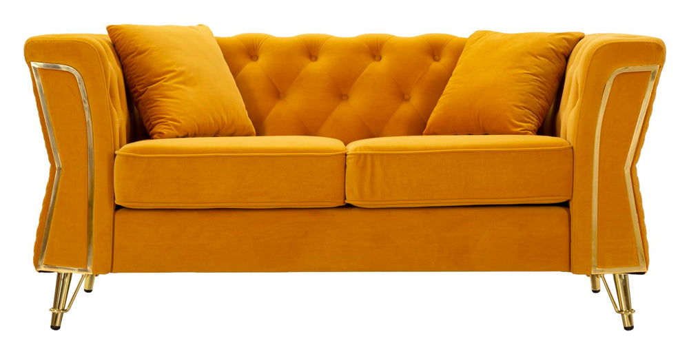 Senfgelb Samt Sofa Mit Kissen Emy 2 Sitzer