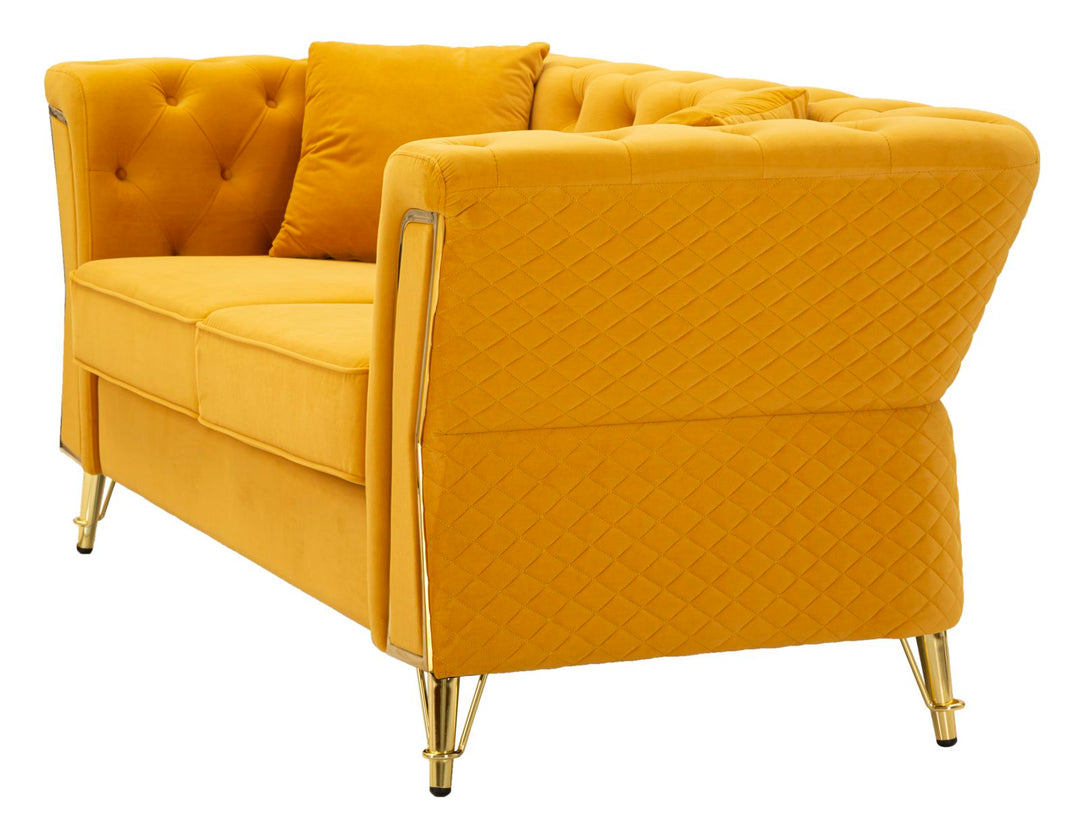 Senfgelb Samt Sofa Mit Kissen Emy 2 Sitzer