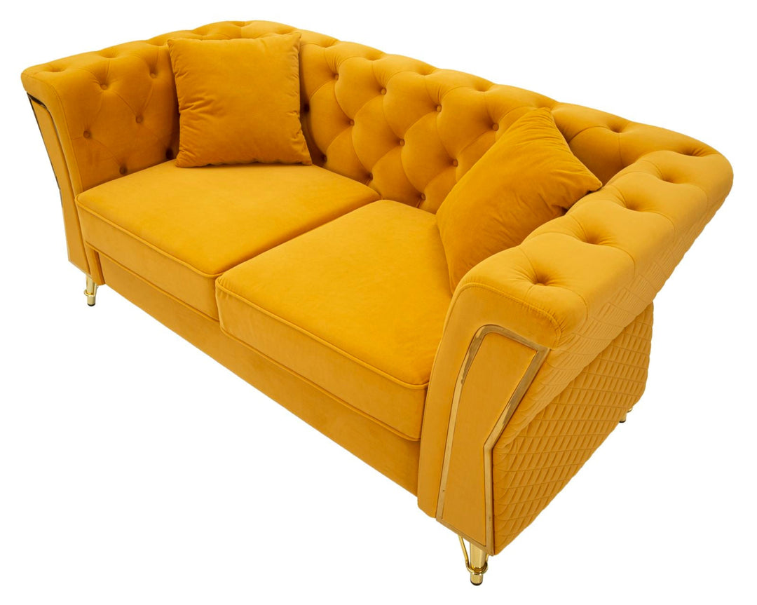 Senfgelb Samt Sofa Mit Kissen Emy 2 Sitzer