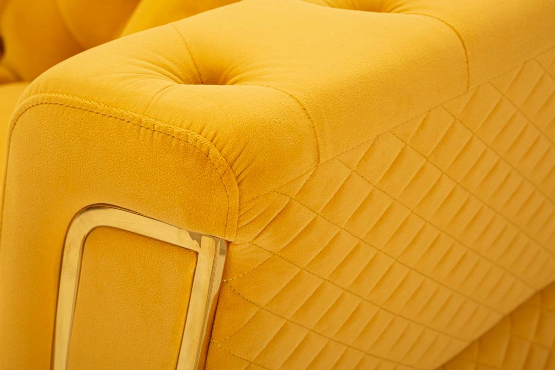 Senfgelb Samt Sofa Mit Kissen Emy 2 Sitzer