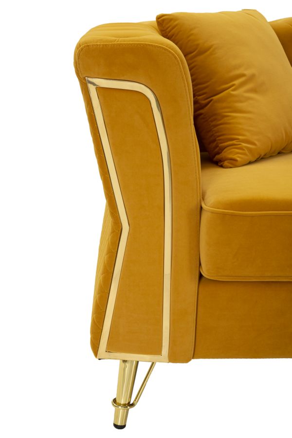 Senfgelb Samt Sofa Mit Kissen Emy 2 Sitzer