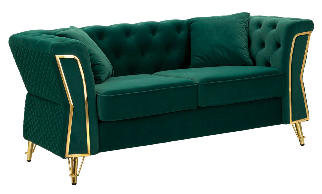 Grün Samt Sofa Mit Kissen Emy 2 Sitzer