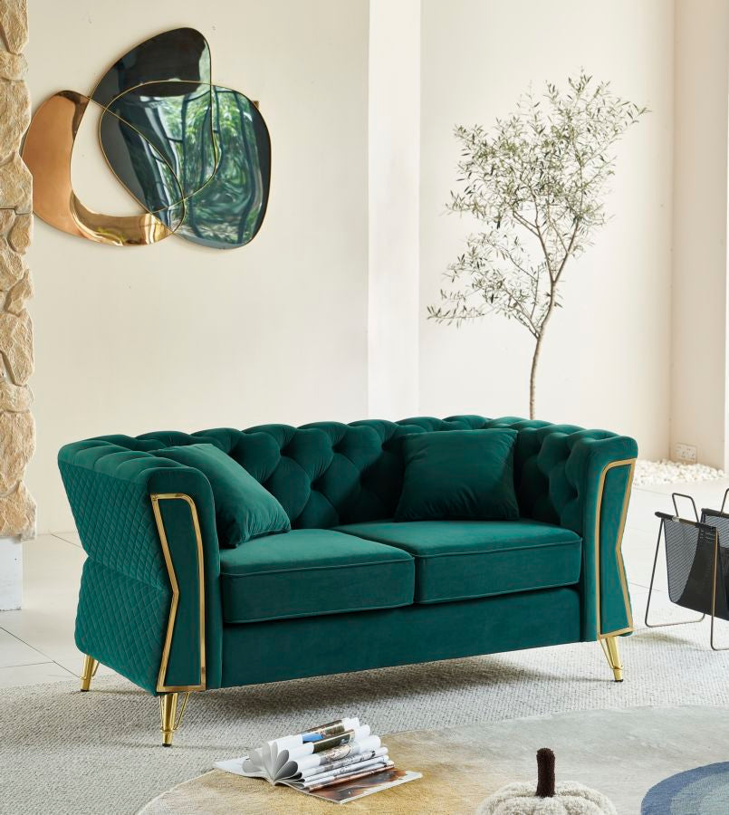 Grün Samt Sofa Mit Kissen Emy 2 Sitzer