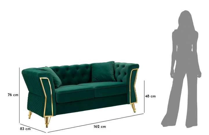 Grün Samt Sofa Mit Kissen Emy 2 Sitzer