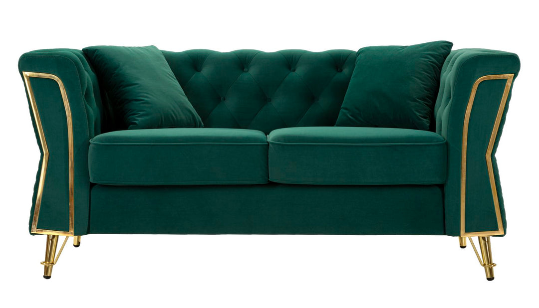 Grün Samt Sofa Mit Kissen Emy 2 Sitzer