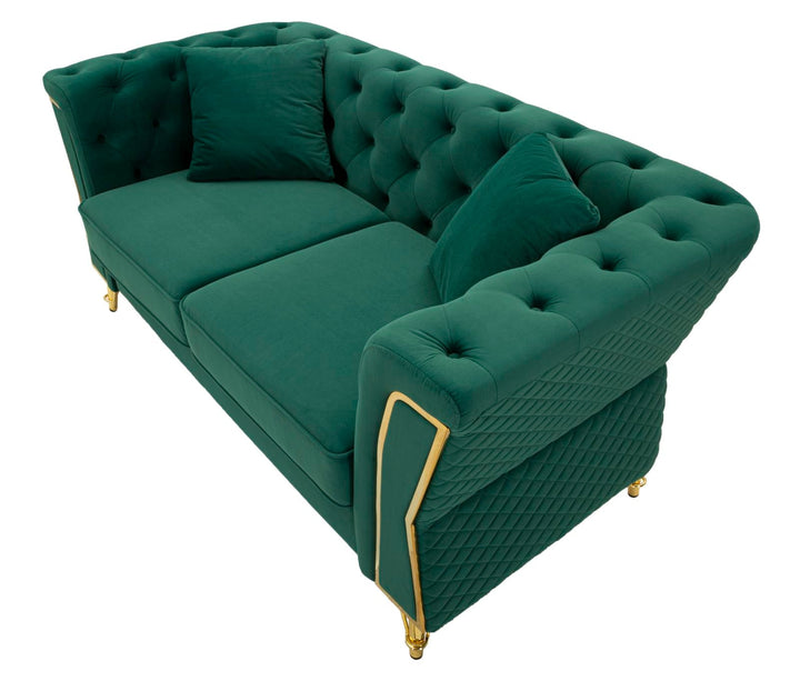 Grün Samt Sofa Mit Kissen Emy 2 Sitzer
