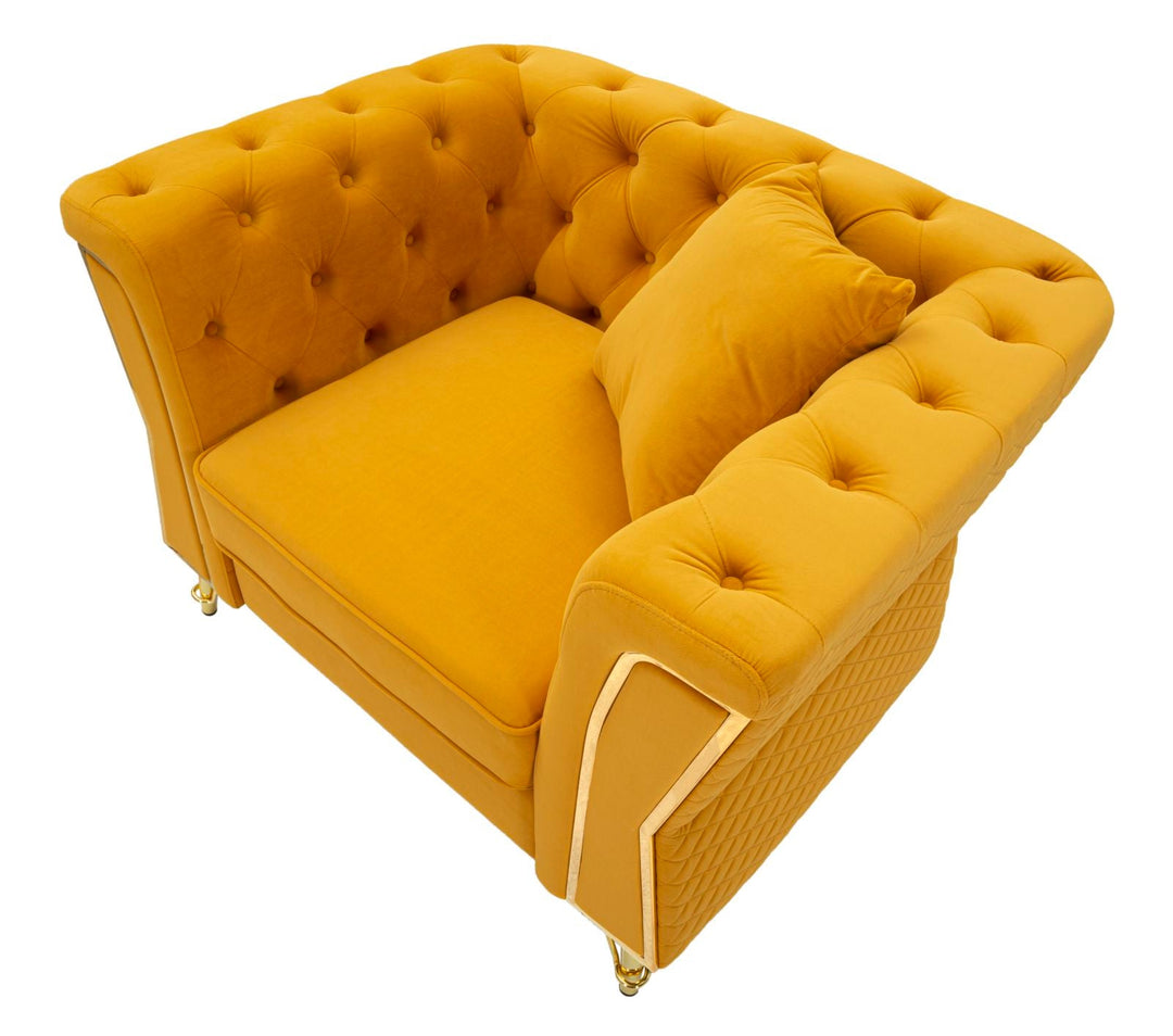 Senfgelb Samt Sessel Mit Kissen Emy Akzentstuhl