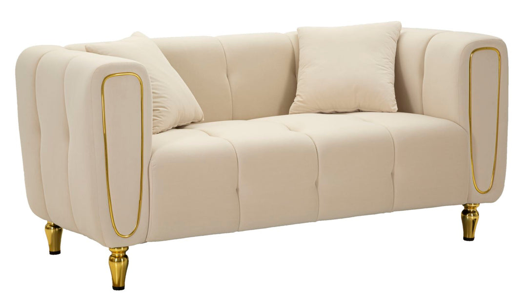 Creme Samt Sofa Mit Kissen Alma 2 Sitzer