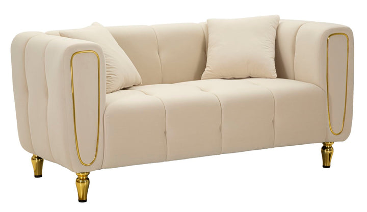 Creme Samt Sofa Mit Kissen Alma 2 Sitzer
