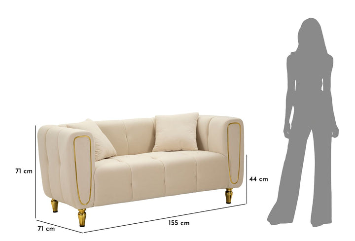 Creme Samt Sofa Mit Kissen Alma 2 Sitzer