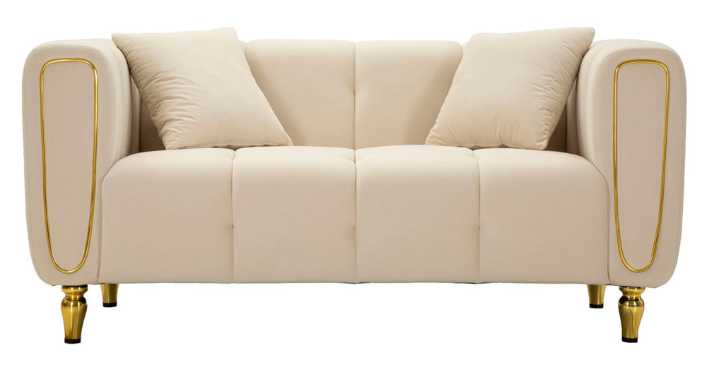 Creme Samt Sofa Mit Kissen Alma 2 Sitzer