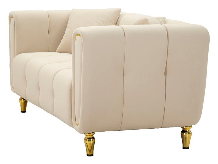 Creme Samt Sofa Mit Kissen Alma 2 Sitzer