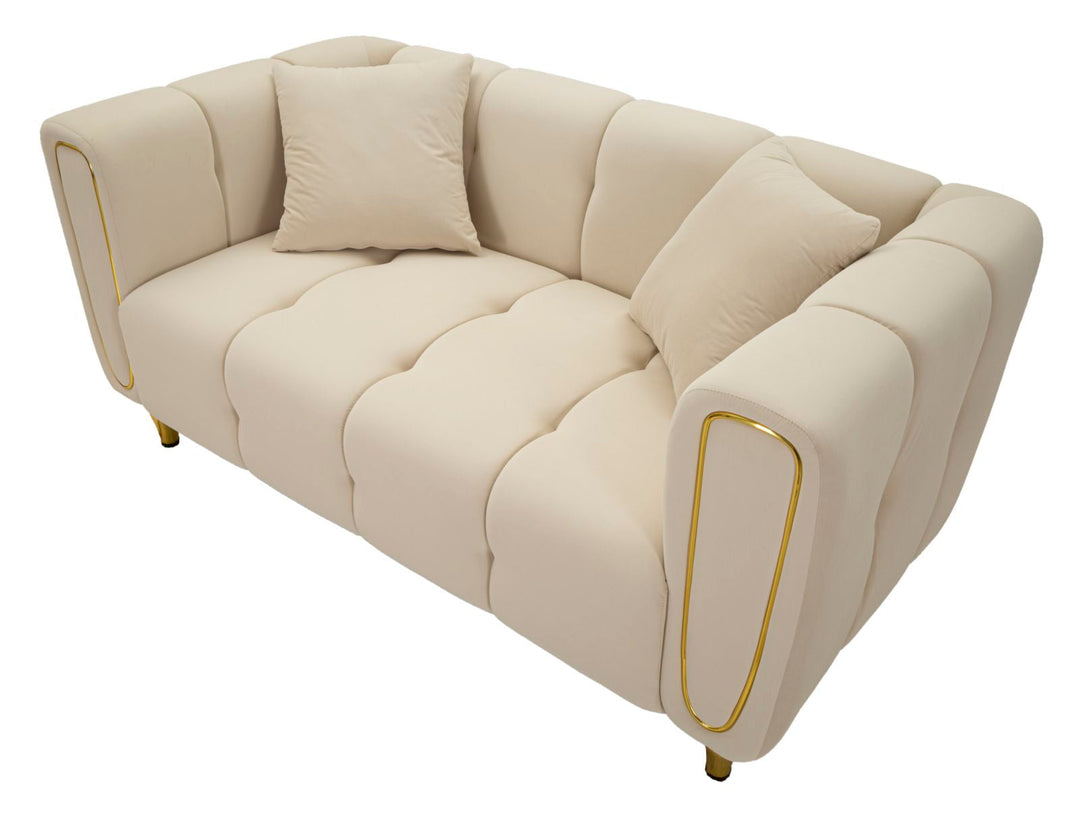 Creme Samt Sofa Mit Kissen Alma 2 Sitzer