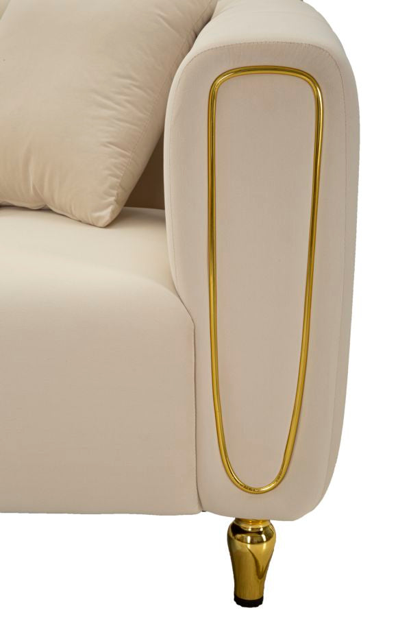 Creme Samt Sofa Mit Kissen Alma 2 Sitzer