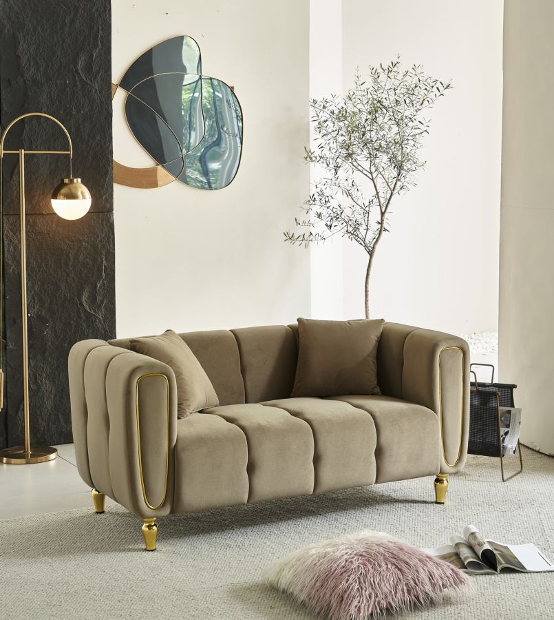 Grau Samt Sofa Mit Kissen Alma 2 Sitzer