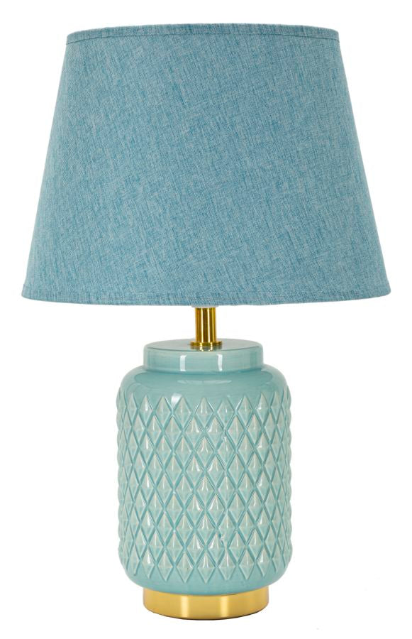 Tuerkis Keramik Tischlampe Stoffschirm Square Kollektion